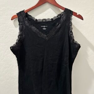 Karen Scott Black Lace Trim Tank Top XL women’s
